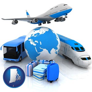 air, bus, and rail transportation services - with Rhode Island icon